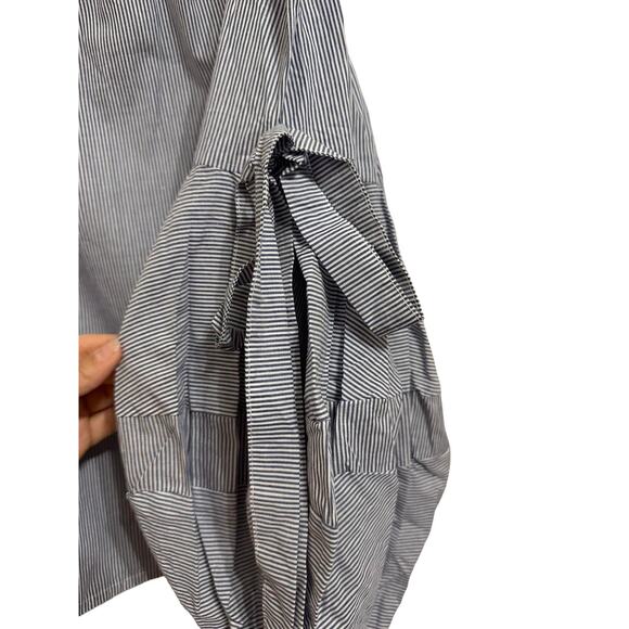 Aqua Women's Poplin Blue Pinstripe Off The Shoulder Bishop Sleeve Blouse Size XS - Picture 4 of 5